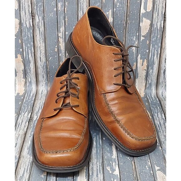Bostonian Leather Mens Oxford Cap Toe Dress Shoe Brown Size 11M Tie Up Italy - Picture 1 of 12